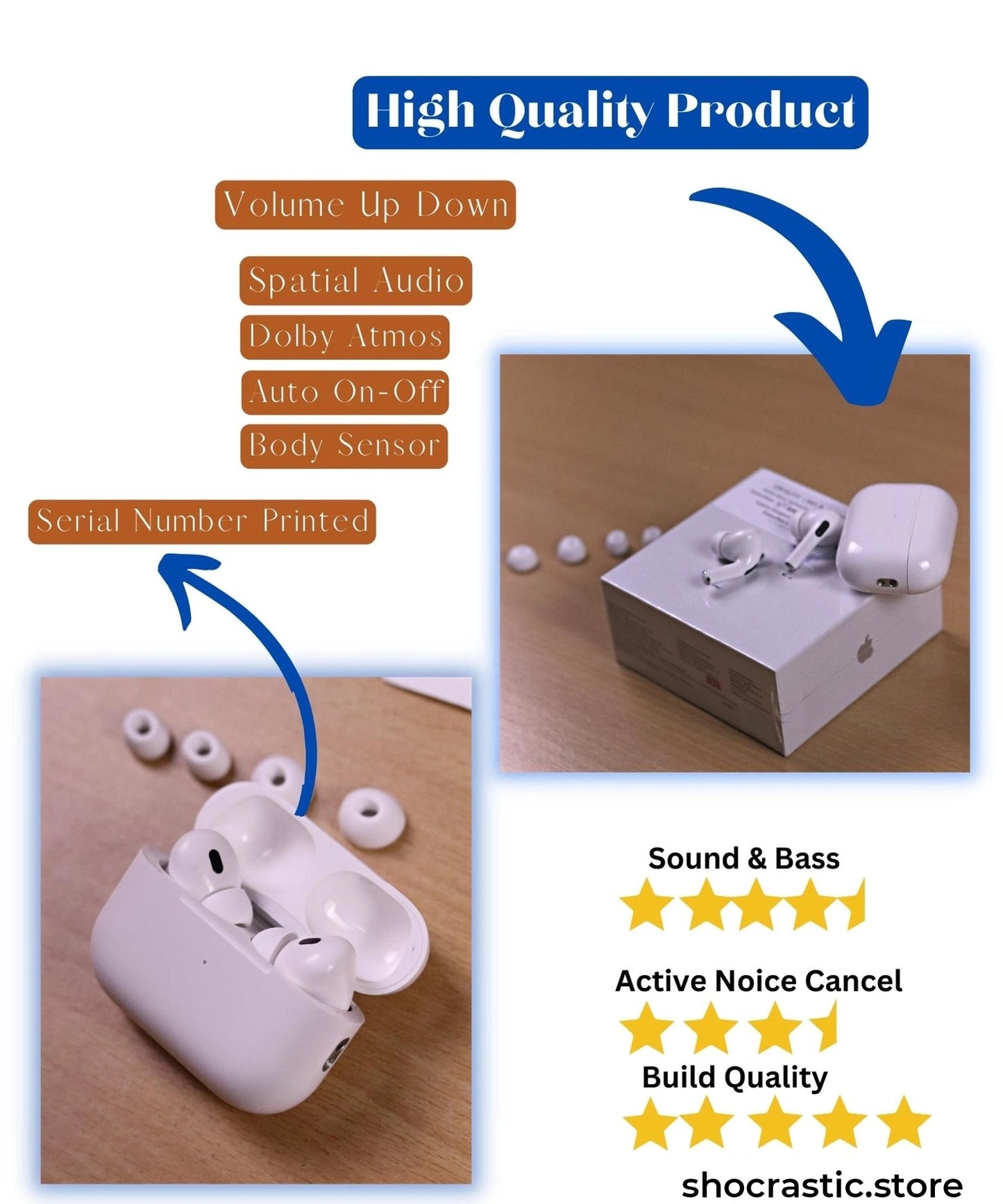 Shocrastic Airpods pro Gen 2 OG Clone with apple logo and MRP USA made