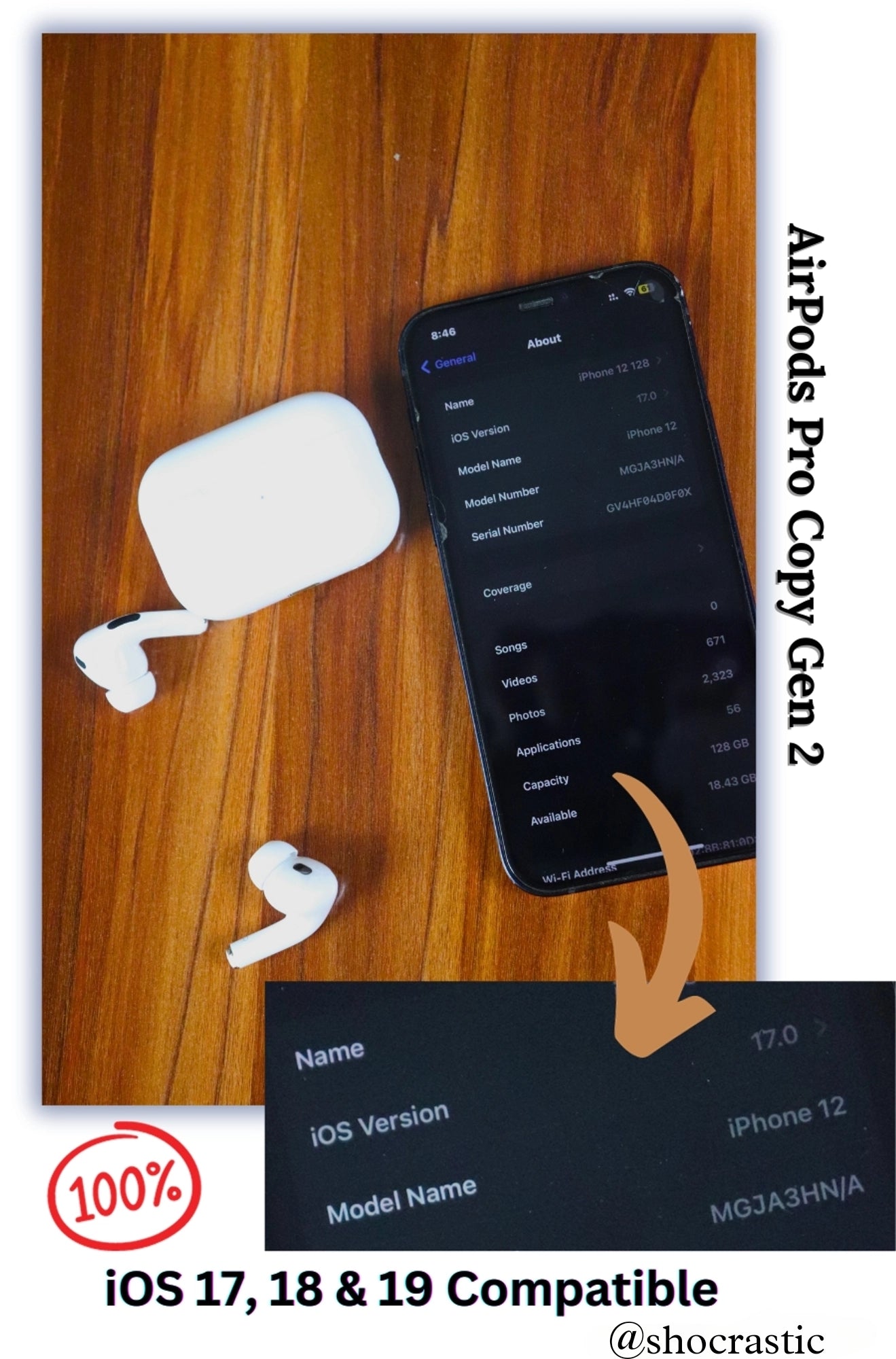 Shocrastic Airpods pro Gen 2 OG Clone with apple logo and MRP USA made